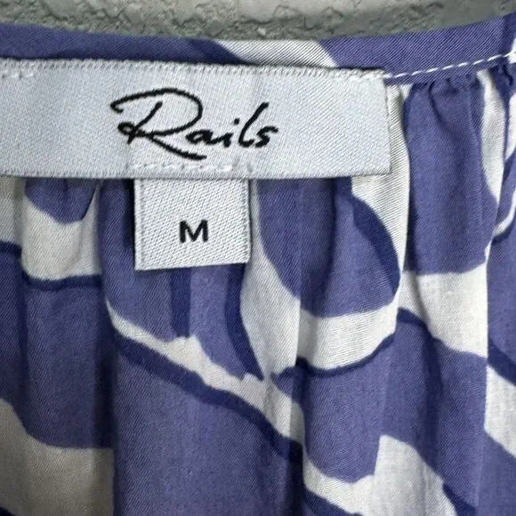 Rails Sia Island Waves Dress Womens Medium Blue Leaf Print Tiered Mini Boho - Picture 3 of 9